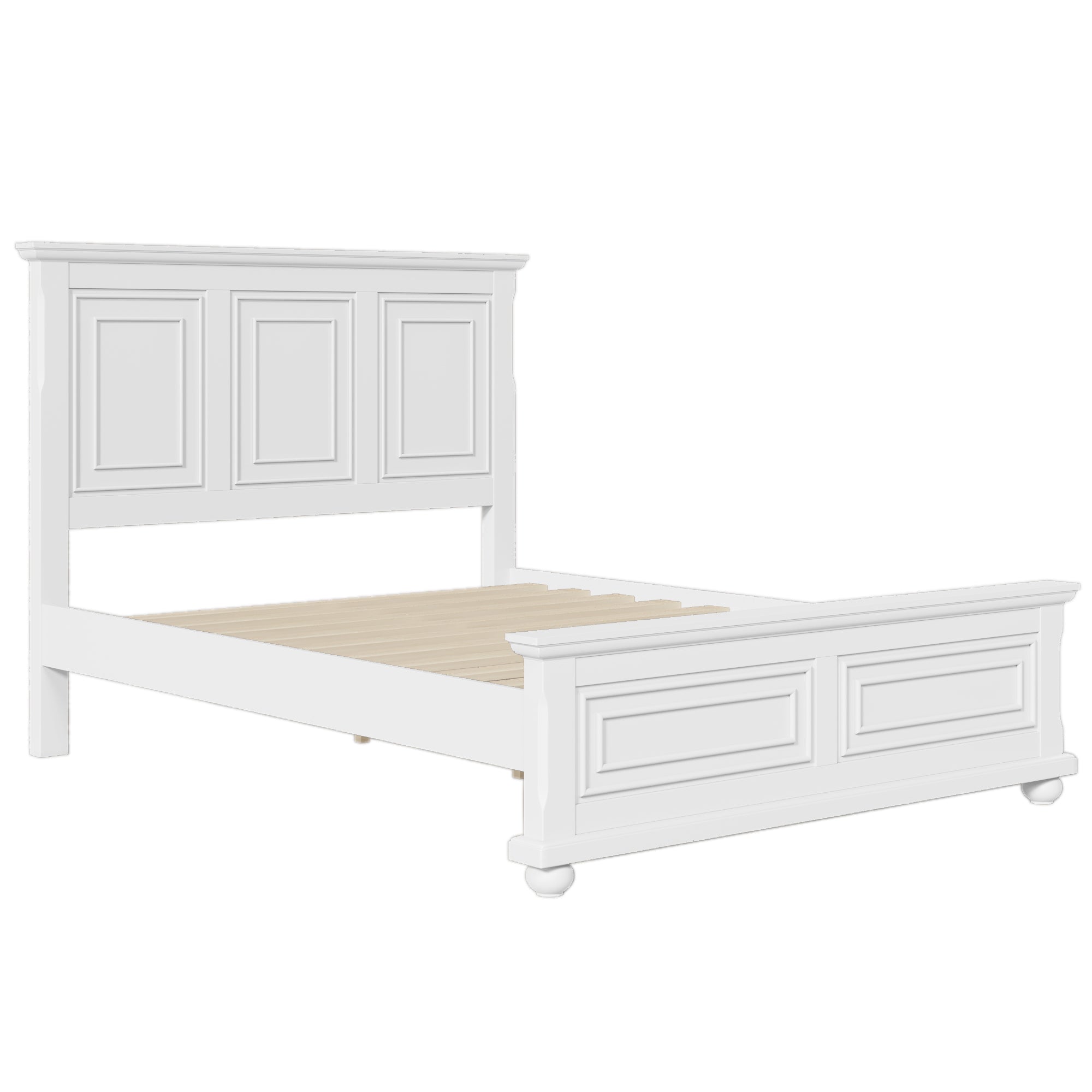 Traditional Town and Country Style Queen Panel Bed with Decorative Fretwork in White