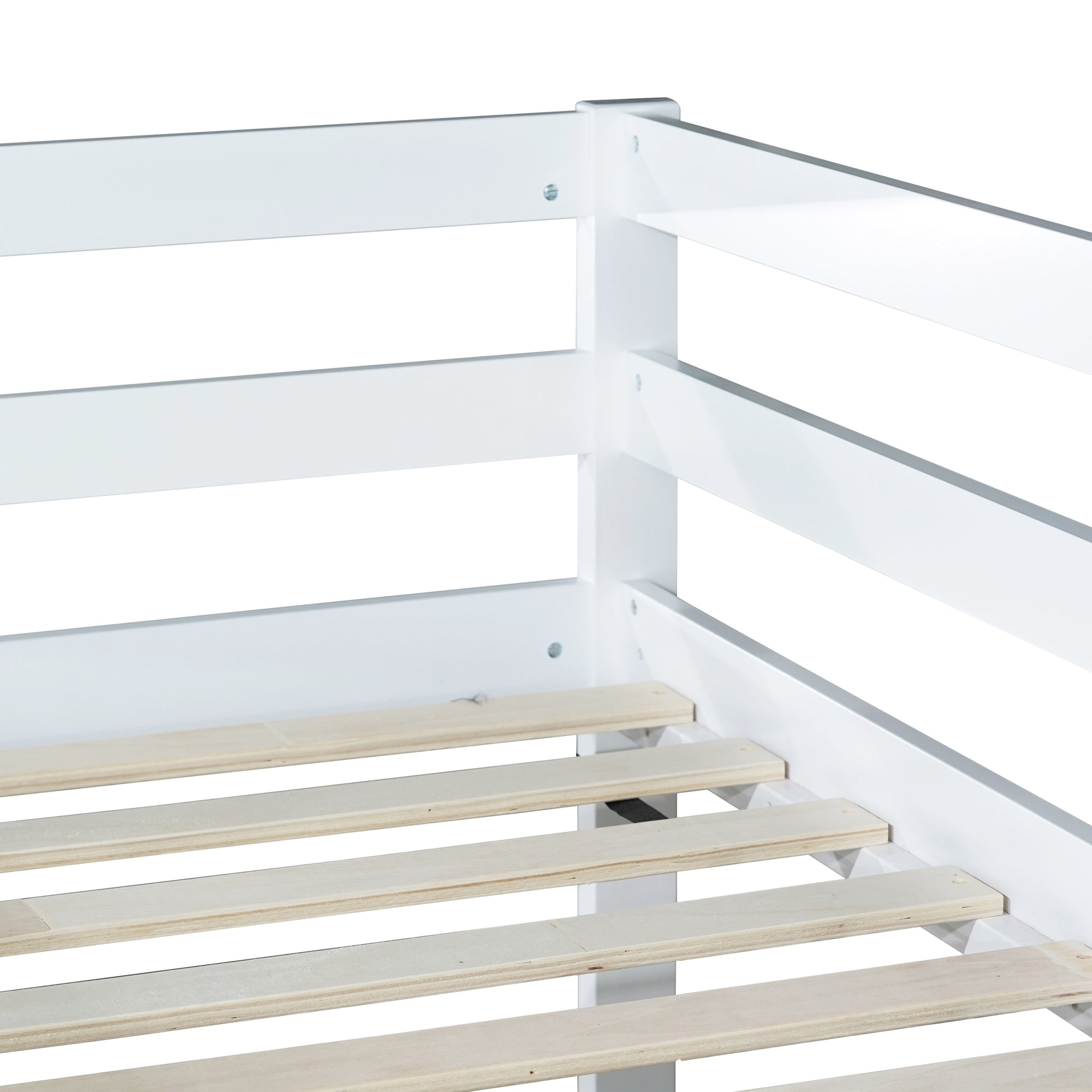 White Twin Over Twin Loft Bed with Ladder In Sturdy Rubber Wood Construction