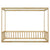 Natural Tone Twin Size Canopy Frame Floor Bed with Guardrails