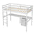 White Twin Loft Bed with Built-in Desk, Storage Cabinet, Guardrails & Ladder