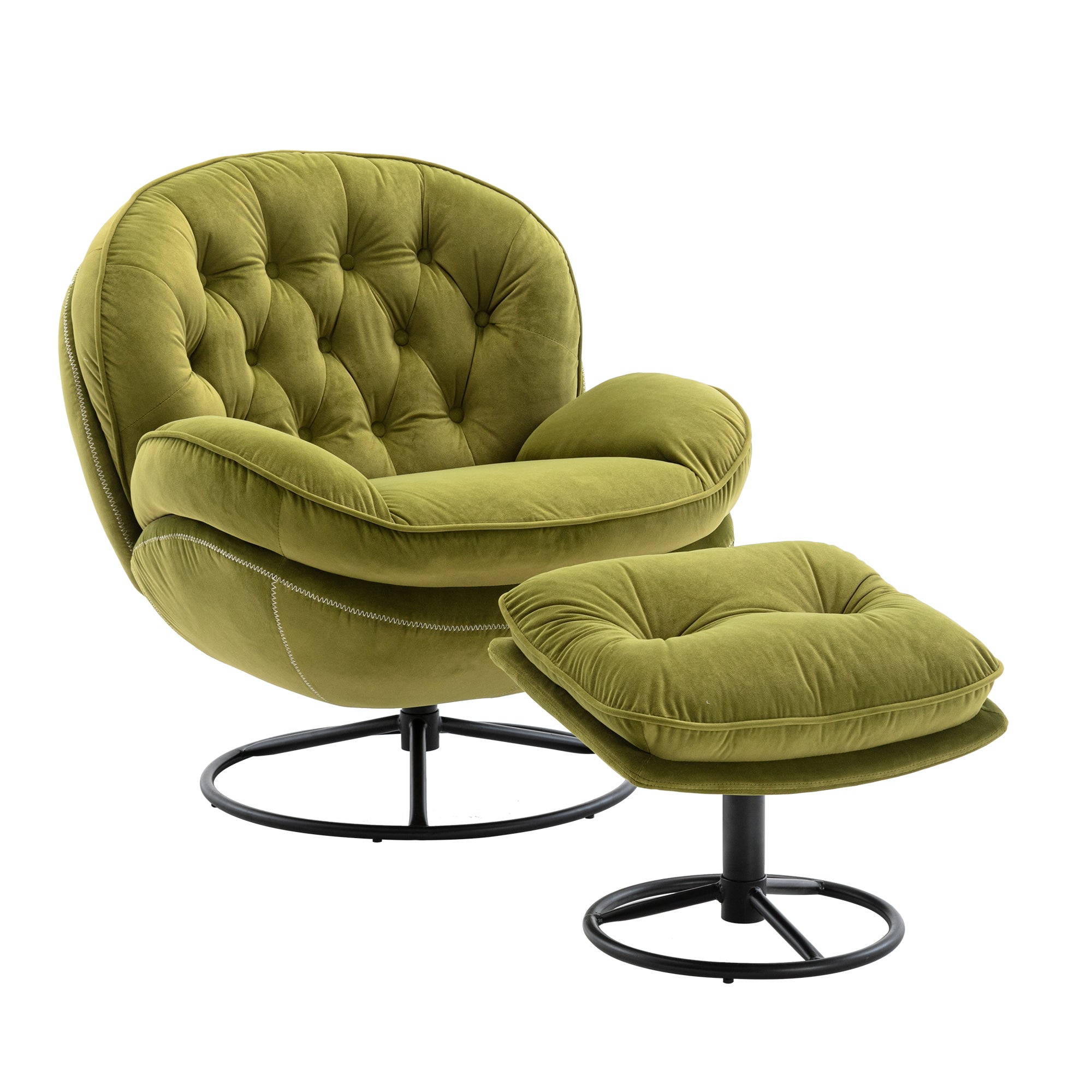 Jungle Green Velvet Upholstered Chair with Ottoman