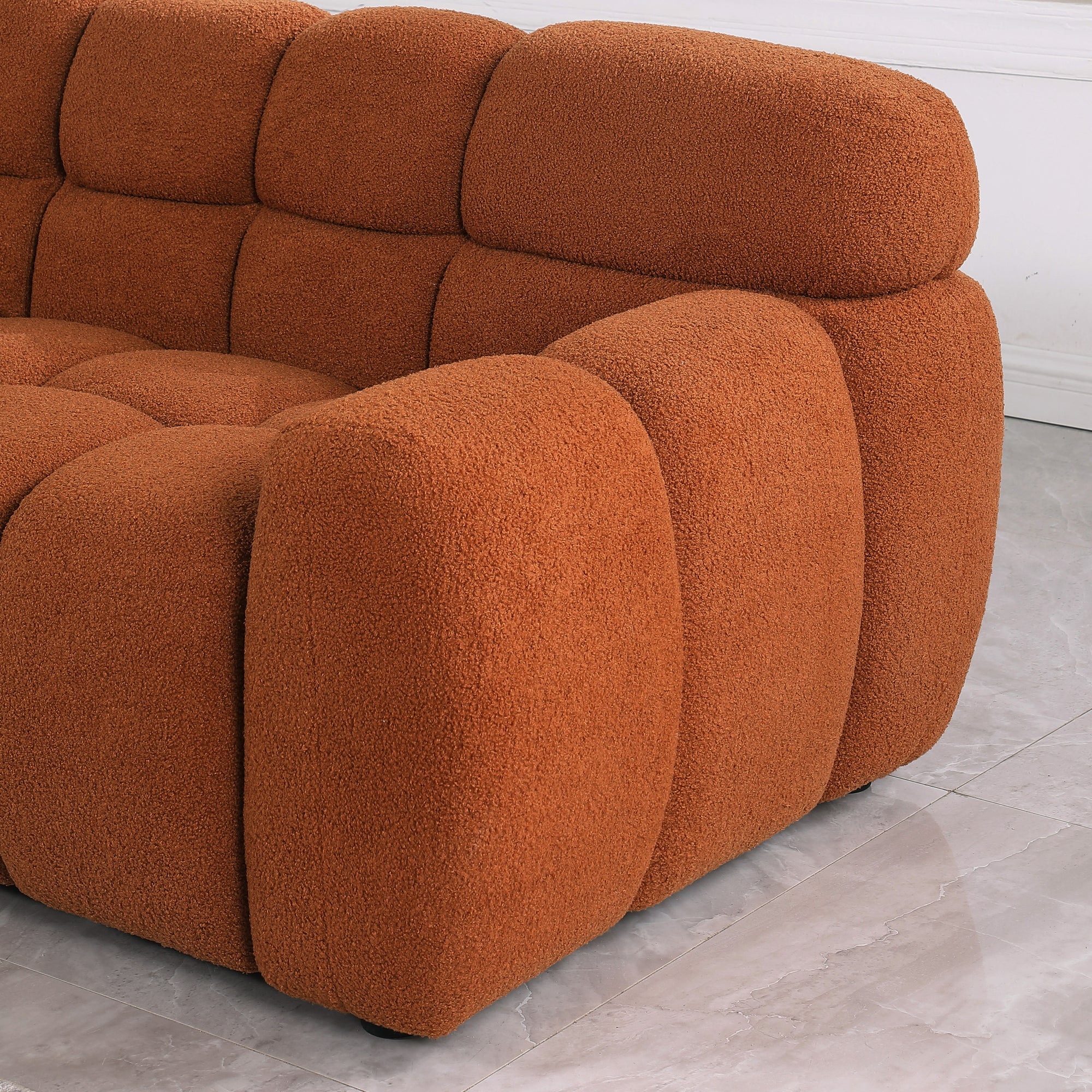 Light Brown Boucle Rolled Arm Split Back Marshmallow Sofa