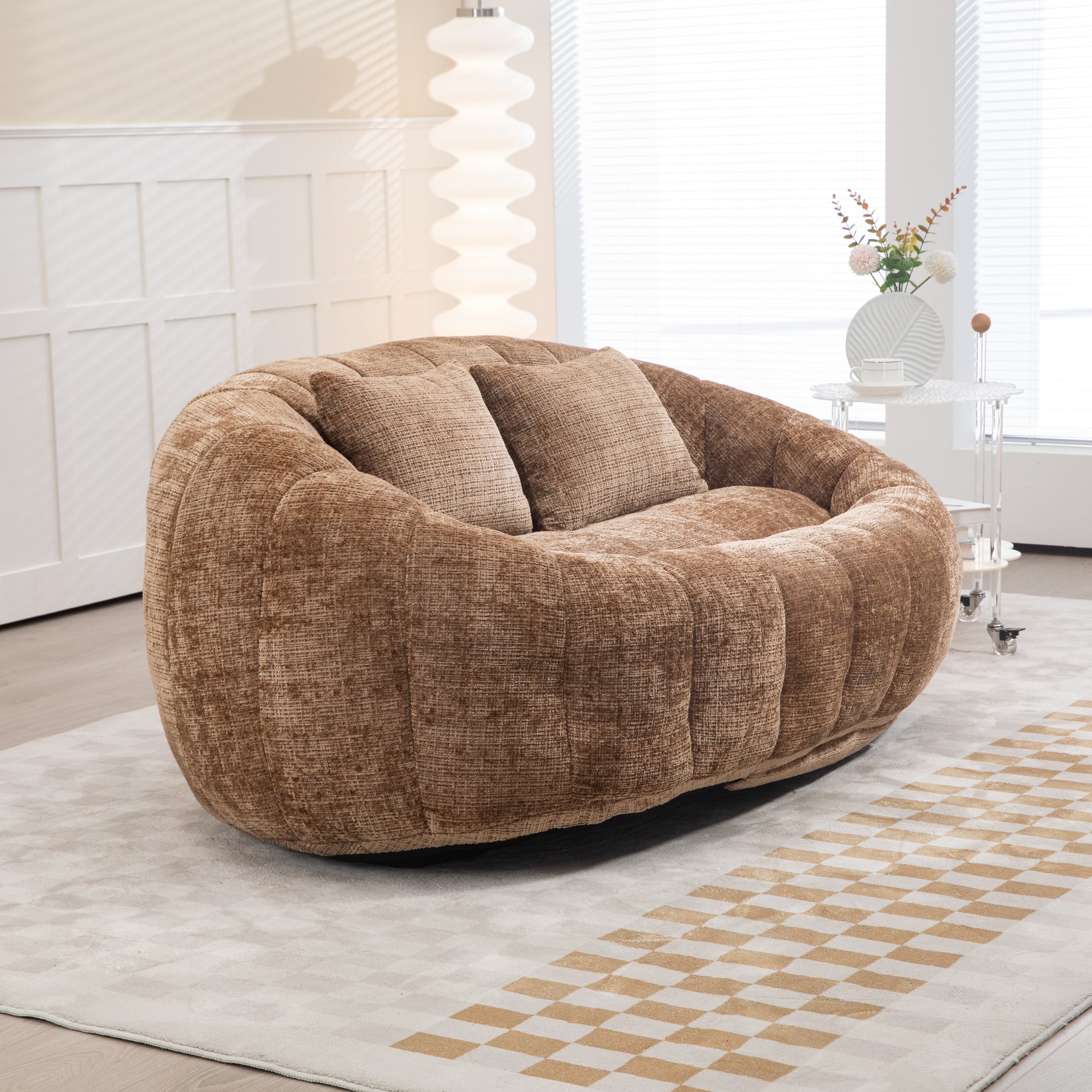 Coffee Bean Shape Chenille 2-Seater Lazy Sofa