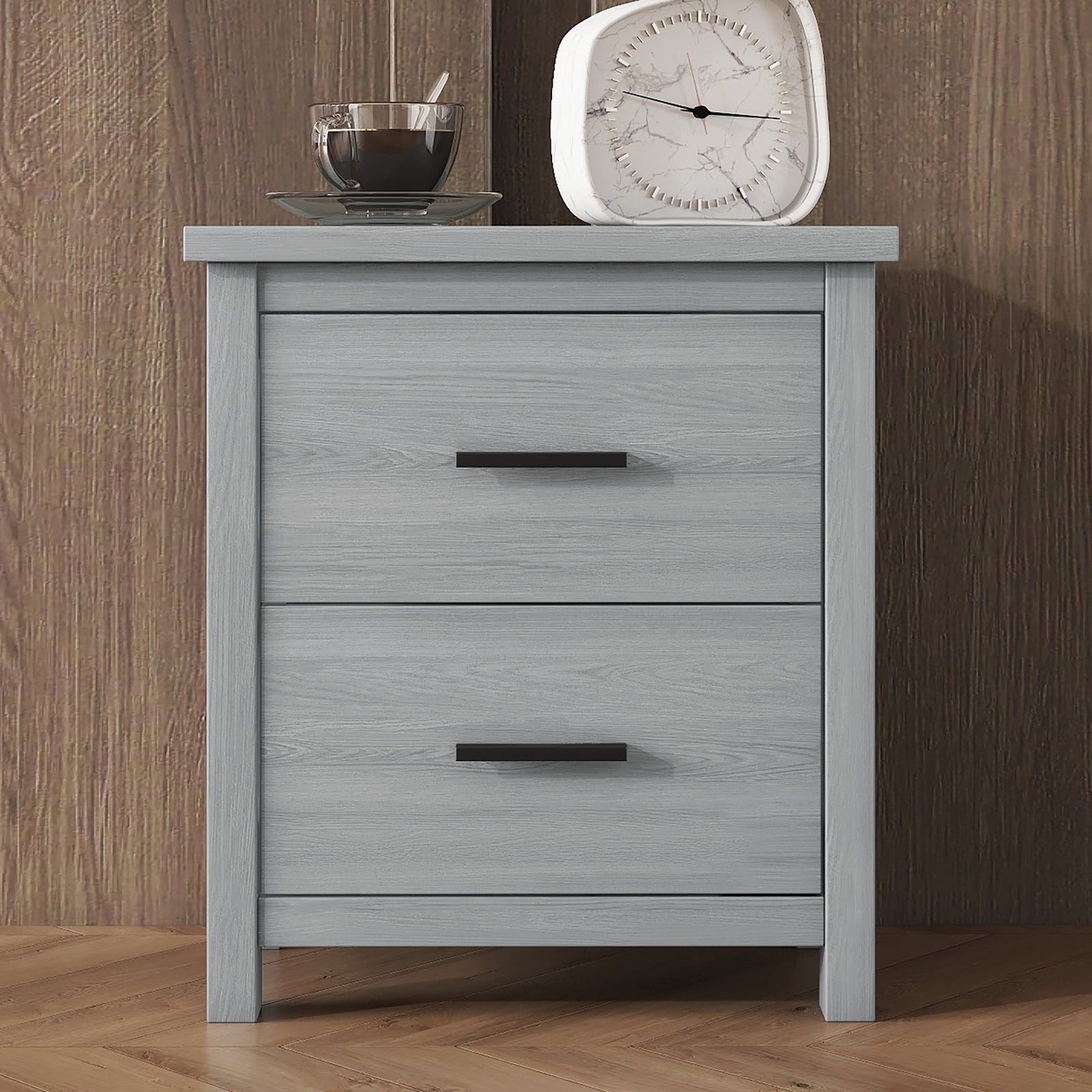 19" Light Gray Vintage Wooden Nightstand