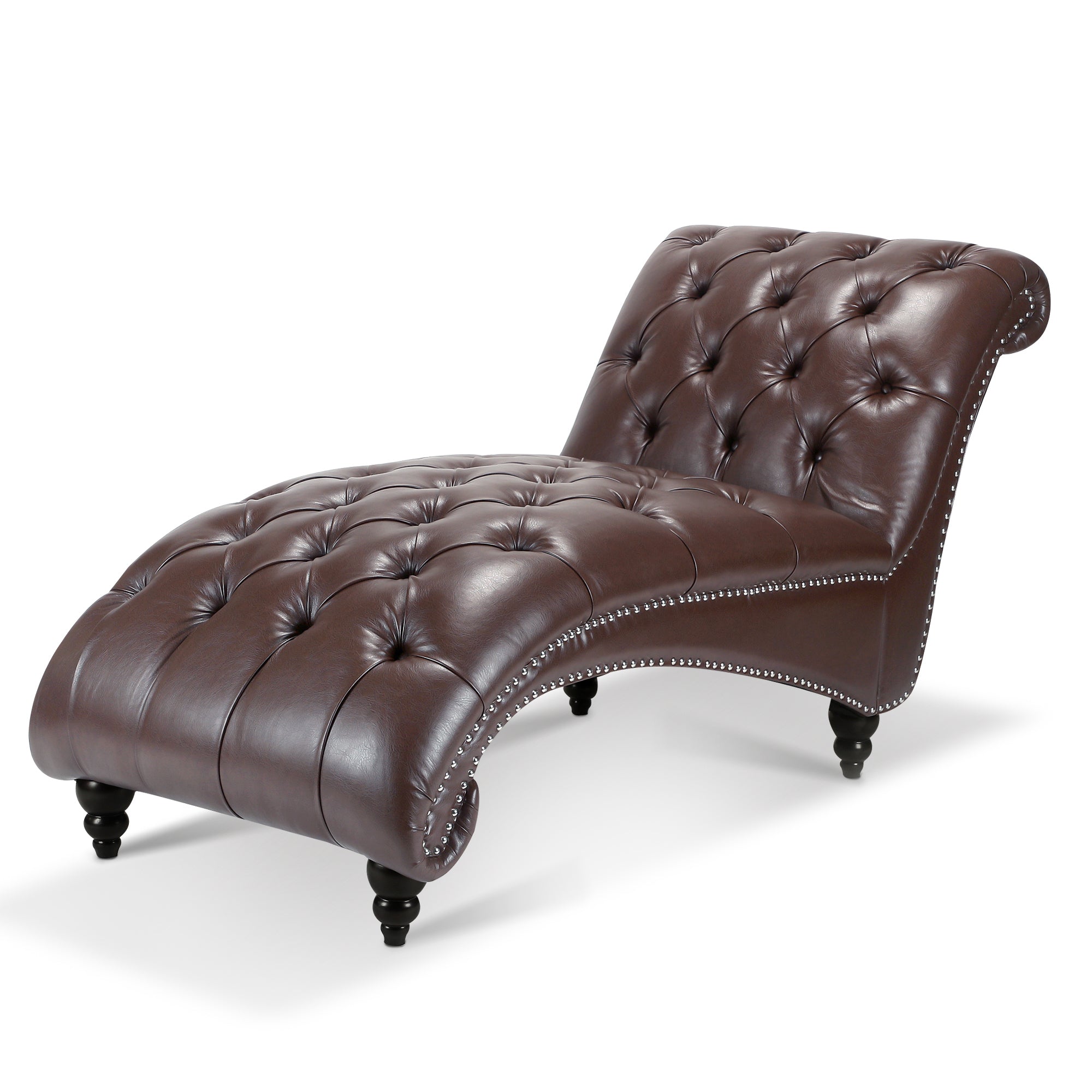 Dark Brown Faux Tufted Armless Chaise Lounge