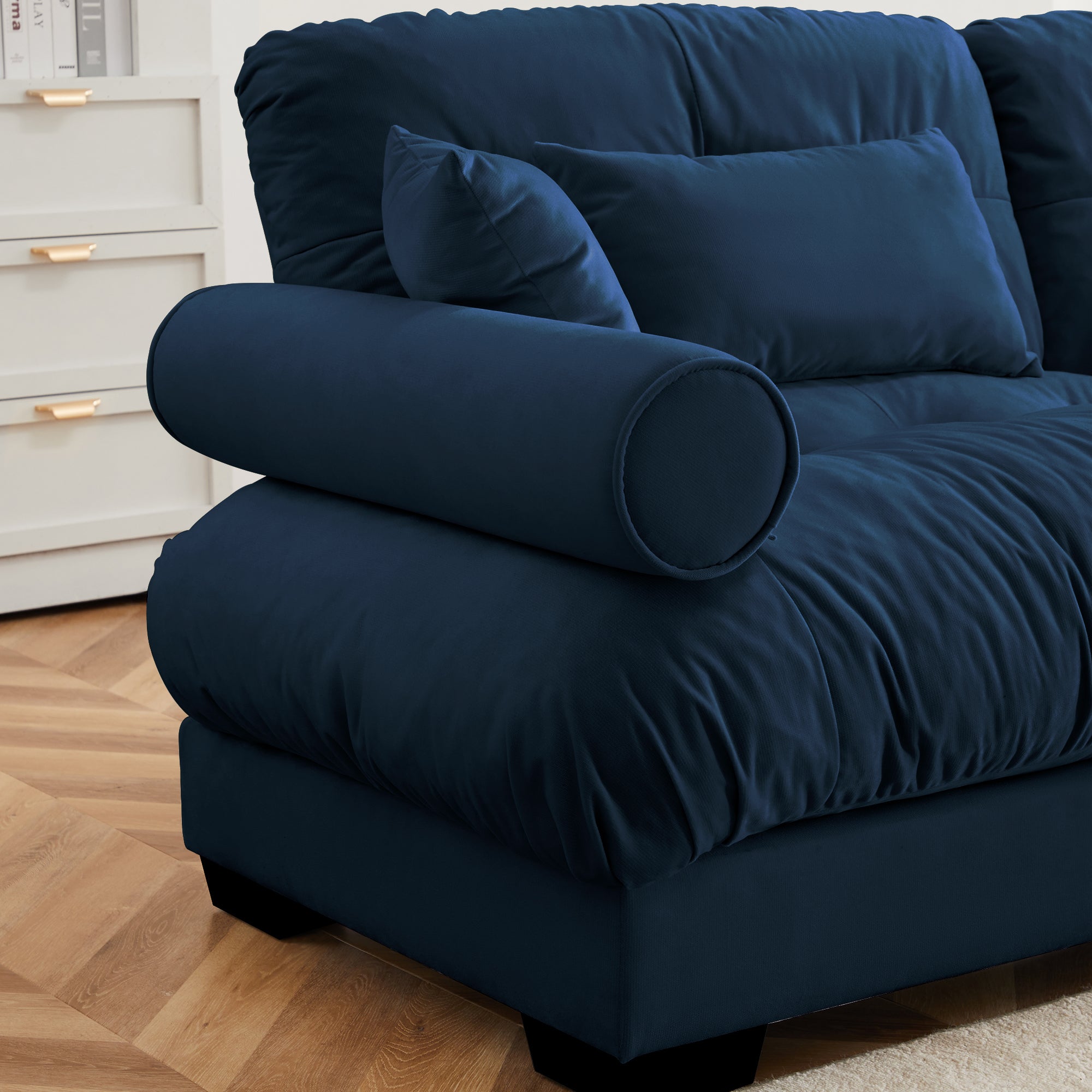 4-Seater Velvet Sofa with Bolster Arms - Blue