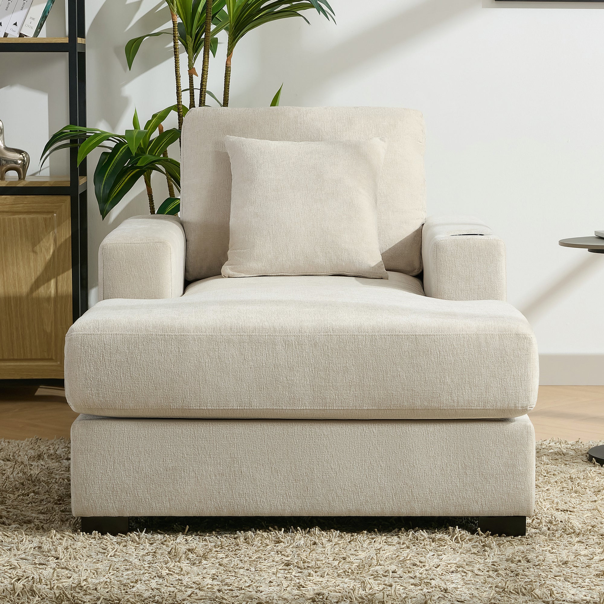 39.7" Cream Oversized Chaise Lounger