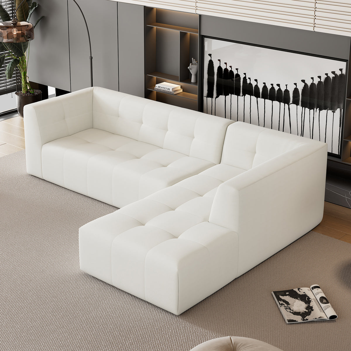 Mombasa 3-Seat Chenille Sofa in Beige