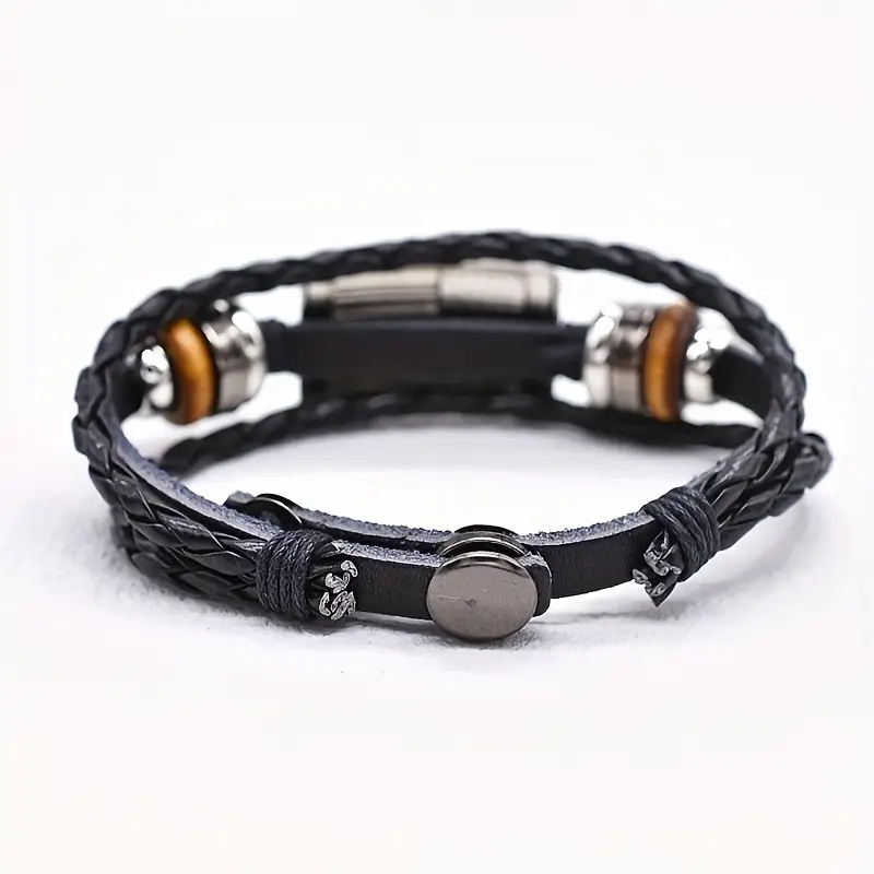 American Flag Bracelet in Dark Leather with Cuff Style
