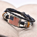 Load image into Gallery viewer, American Flag Bracelet in Dark Leather with Cuff Style
