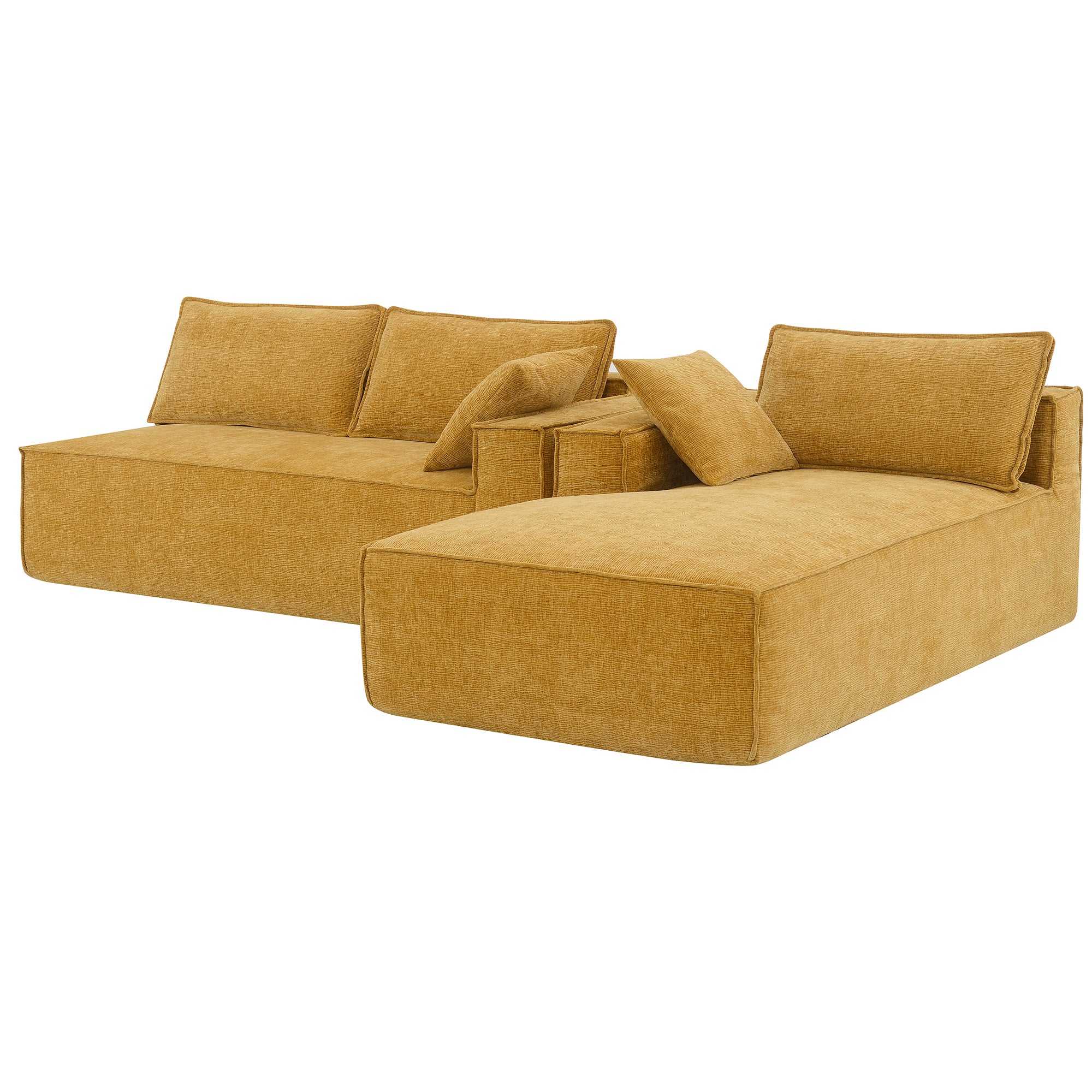 Cairo 4-Seat Modular Wrinkle-Resistant Chenille Sofa in Yellow