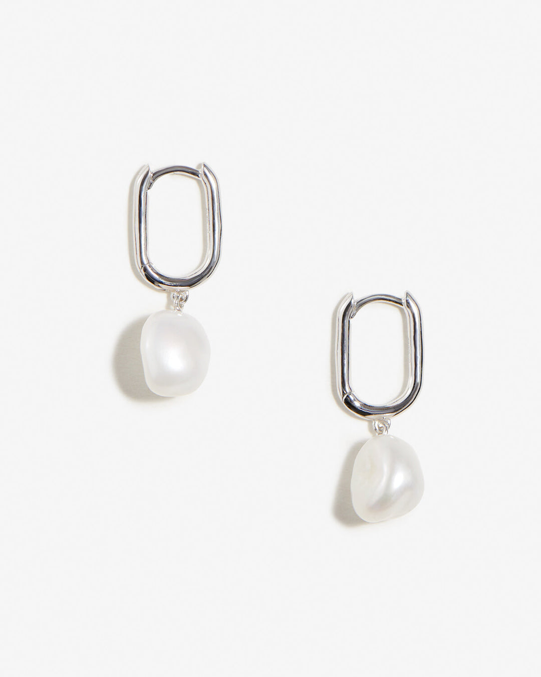 Esme Silver Rectangular Hoop Pearl Earrings