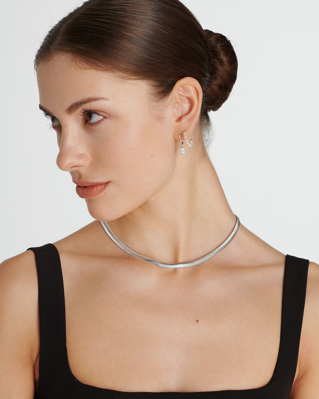 Esme Silver Rectangular Hoop Pearl Earrings
