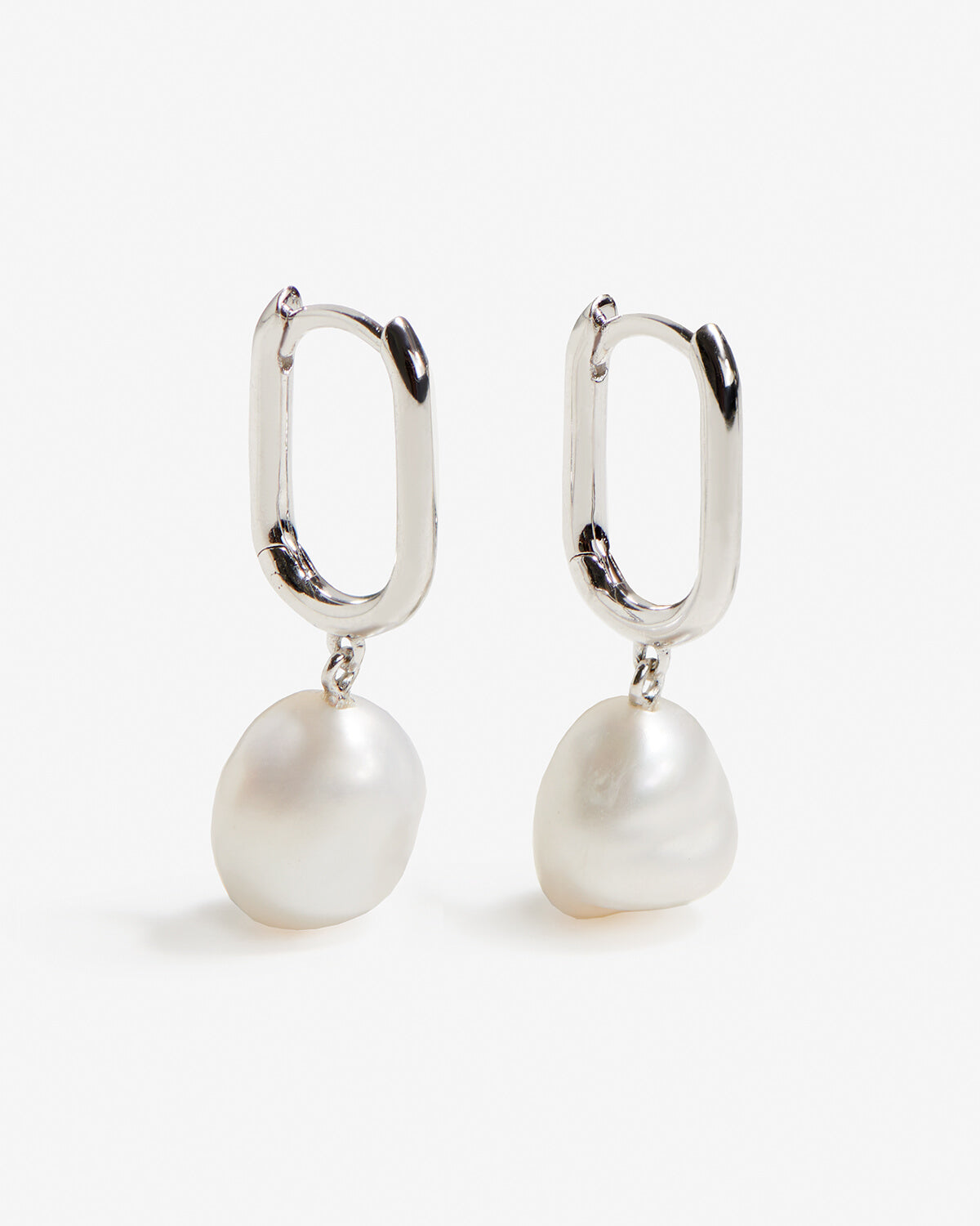 Esme silver rectangular hoop pearl earrings