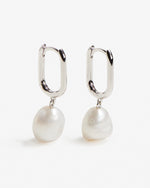 Load image into Gallery viewer, Esme Silver Rectangular Hoop Pearl Earrings
