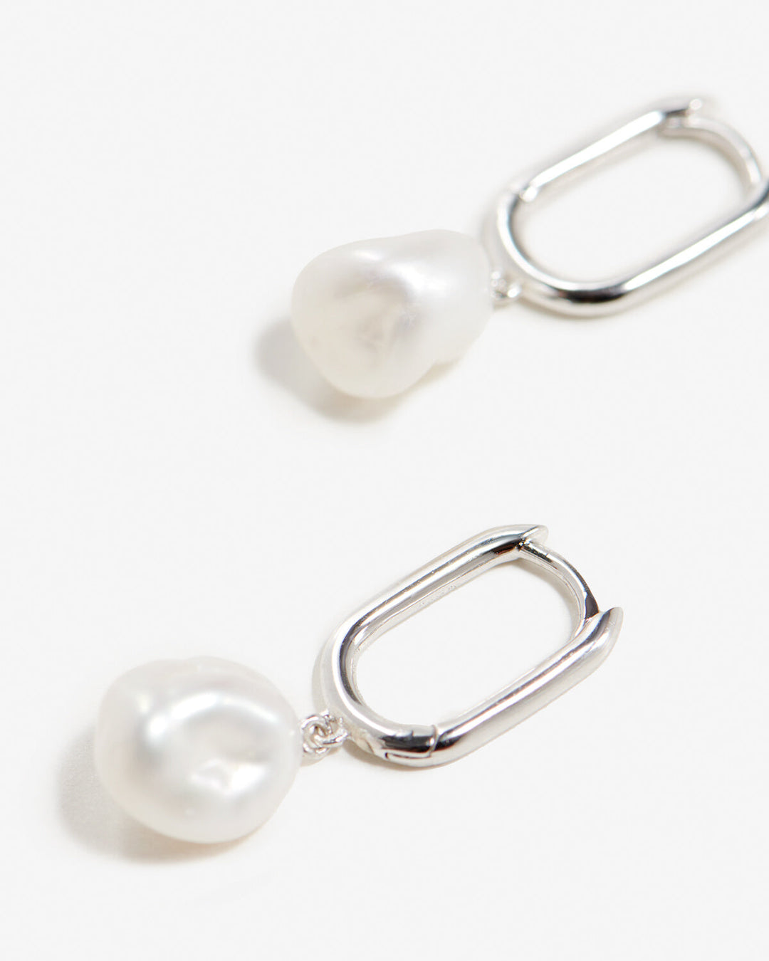 Esme Silver Rectangular Hoop Pearl Earrings