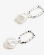 Load image into Gallery viewer, Esme Silver Rectangular Hoop Pearl Earrings
