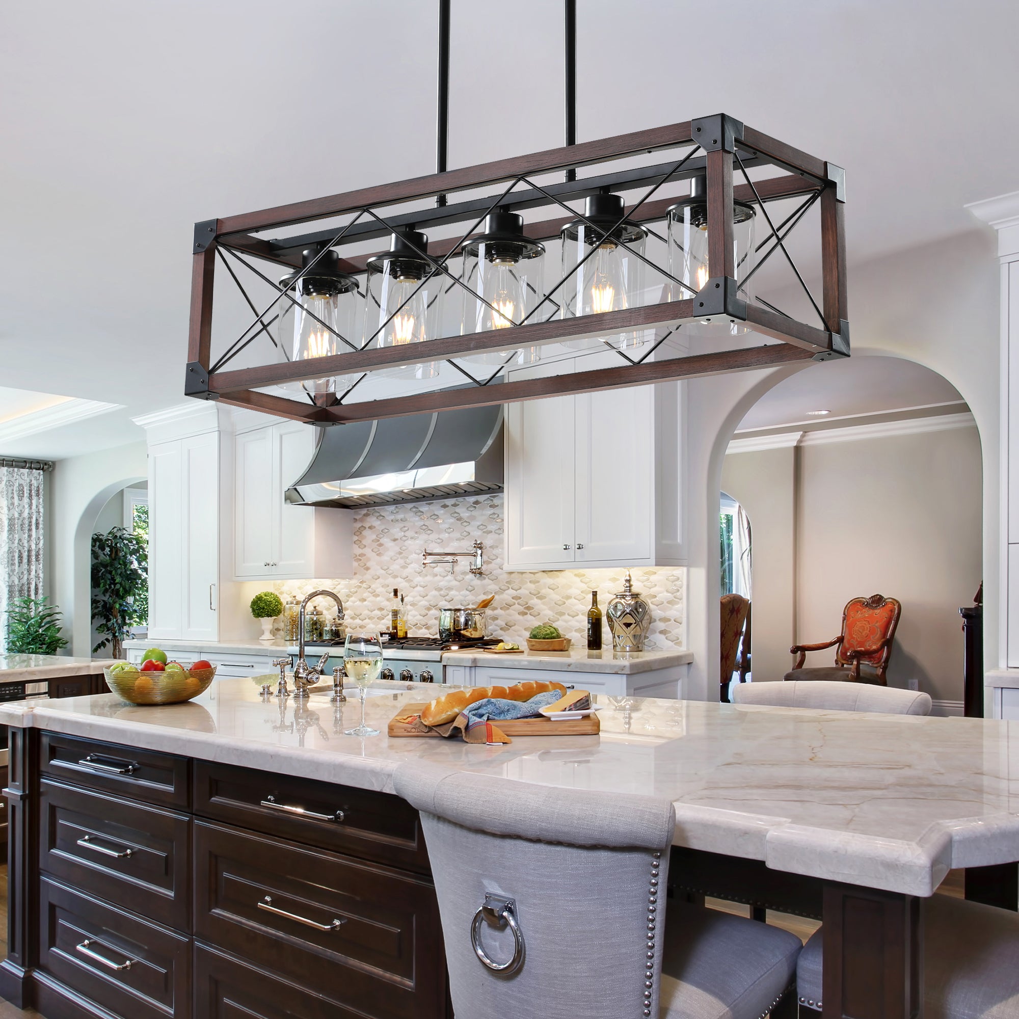 Rustic 5-Light Kitchen Island Pendant