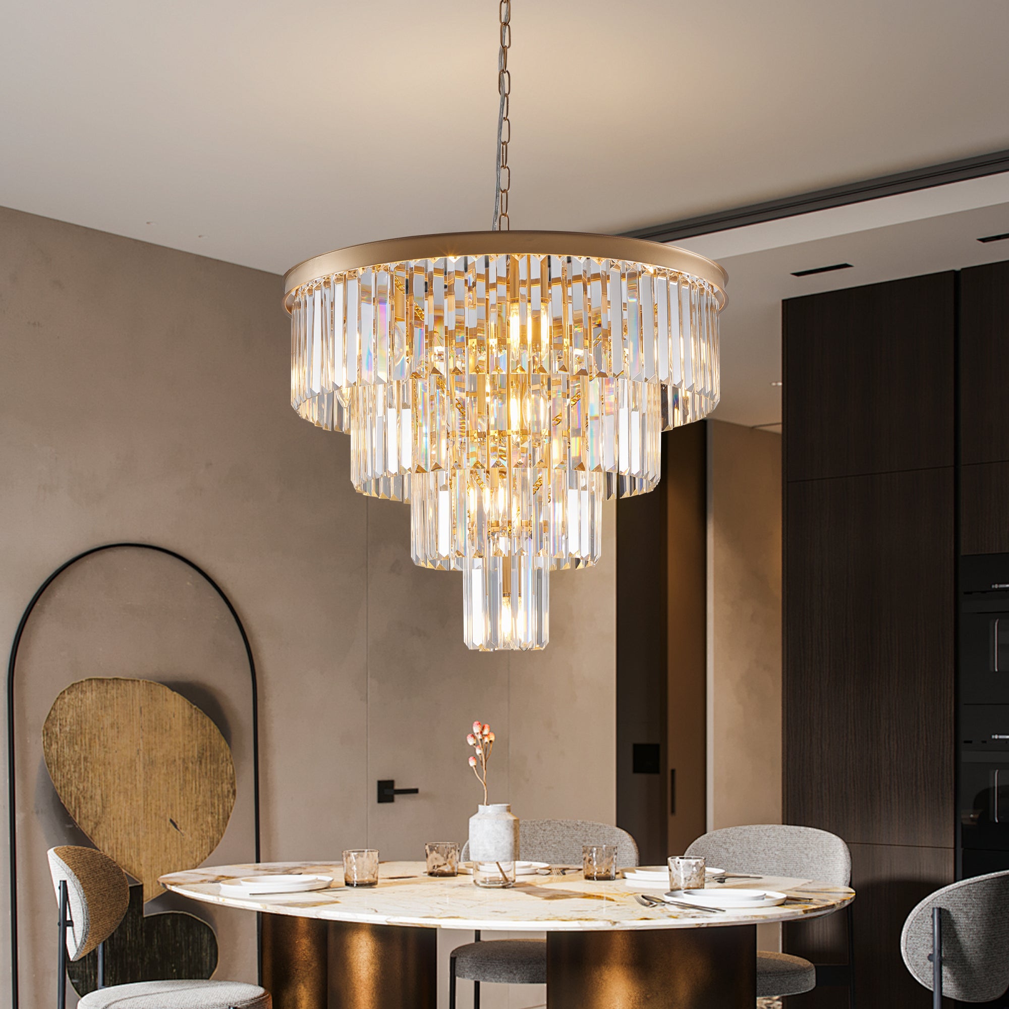 Aestin's 23.6-Inch 4 Tier Golden Modern Crystal Chandelier