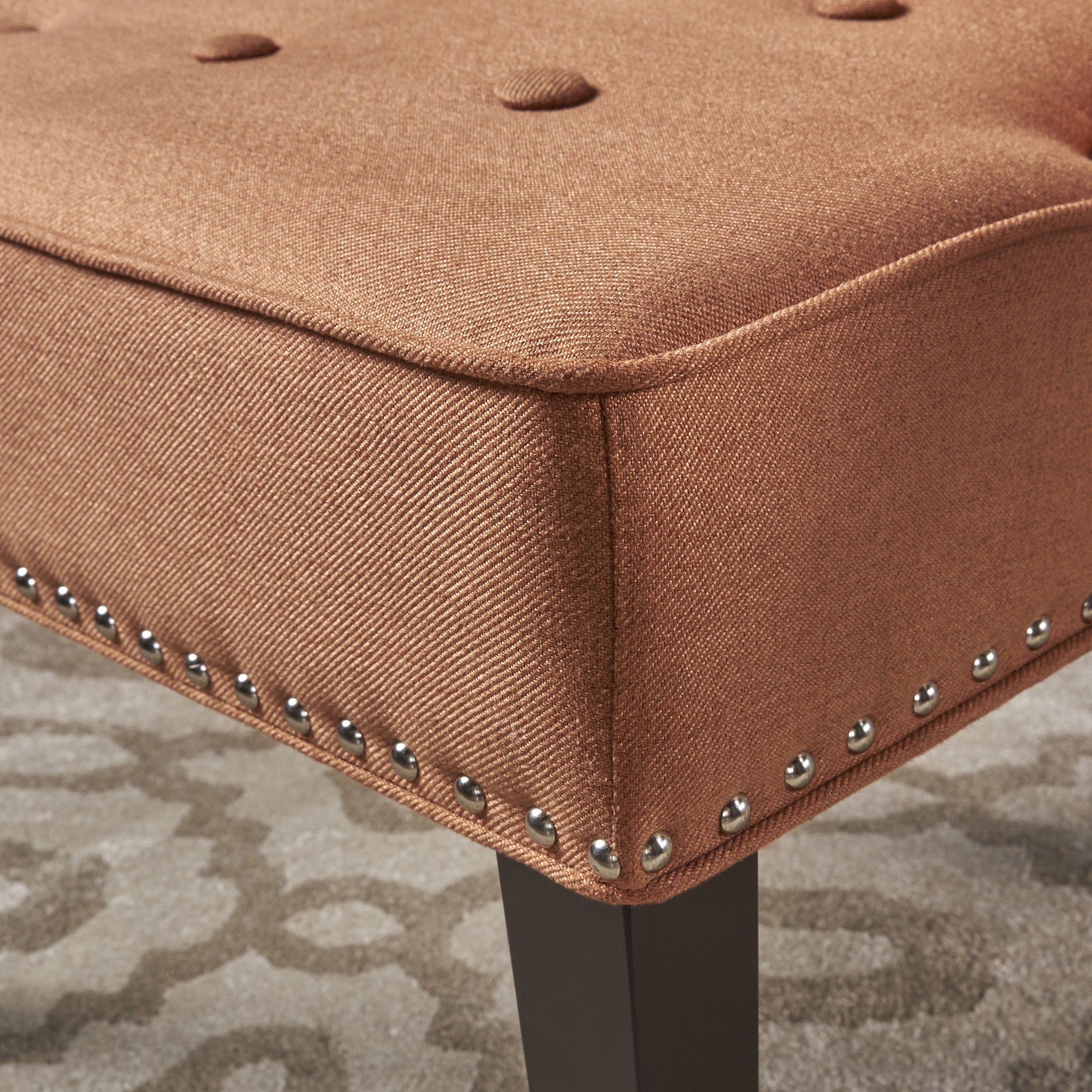 Button-Tufted Waffle Stitch Accent Chair In Orange Fabric