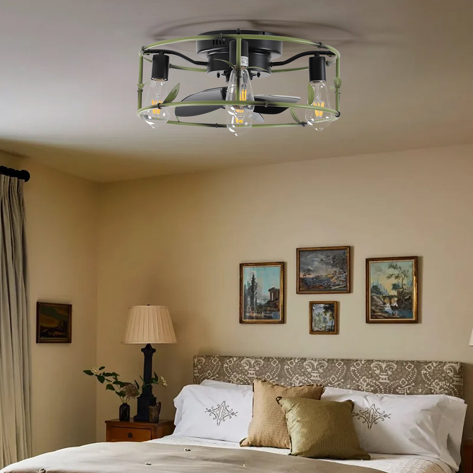 Aestin's Modern Green Flush Mount Ceiling Fan with Lights