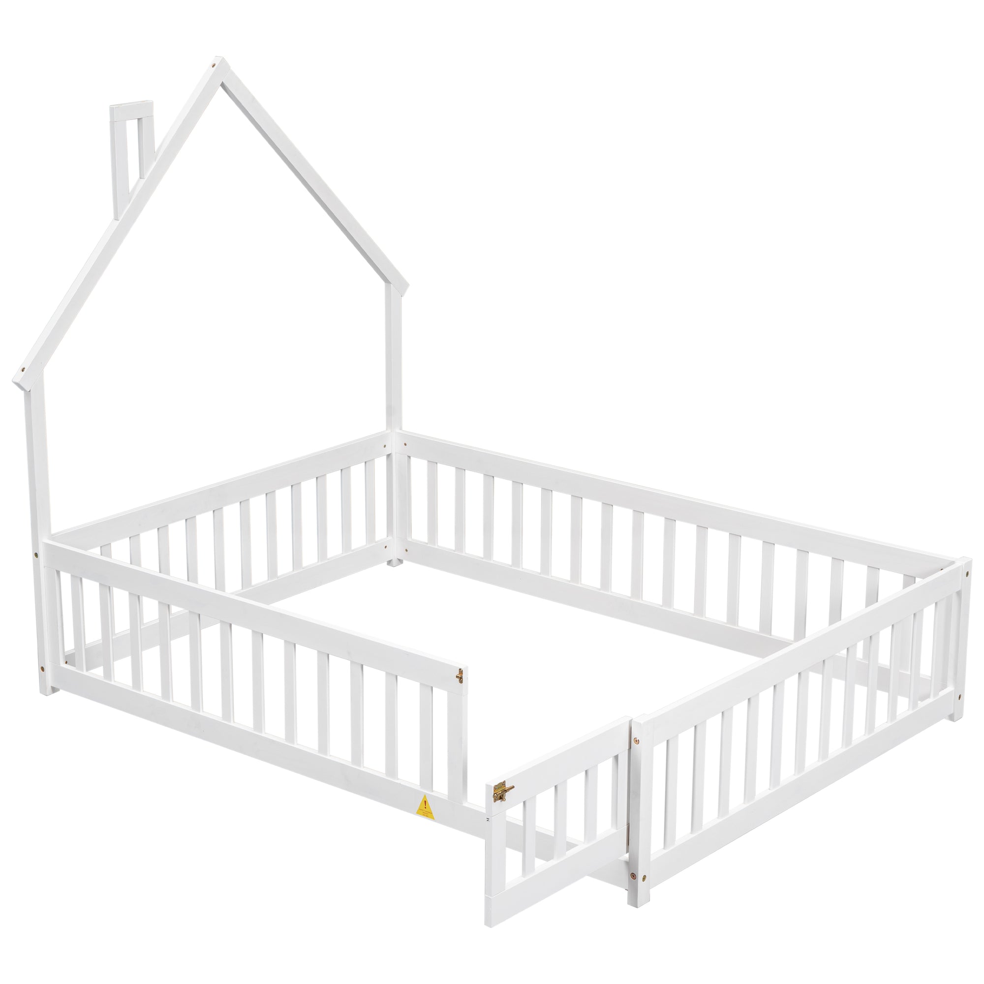 White Full House-Shaped Headboard Toddler Floor Bed with Fence