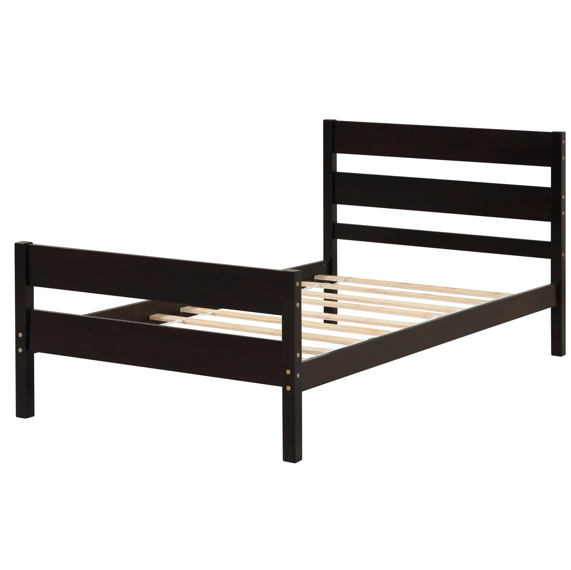 Espresso Tone Twin Bed with Headboard and Footboard