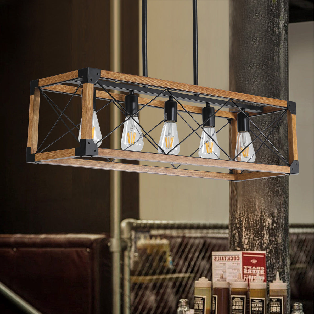 Walnut 5-Light Retro Farmhouse Chandelier