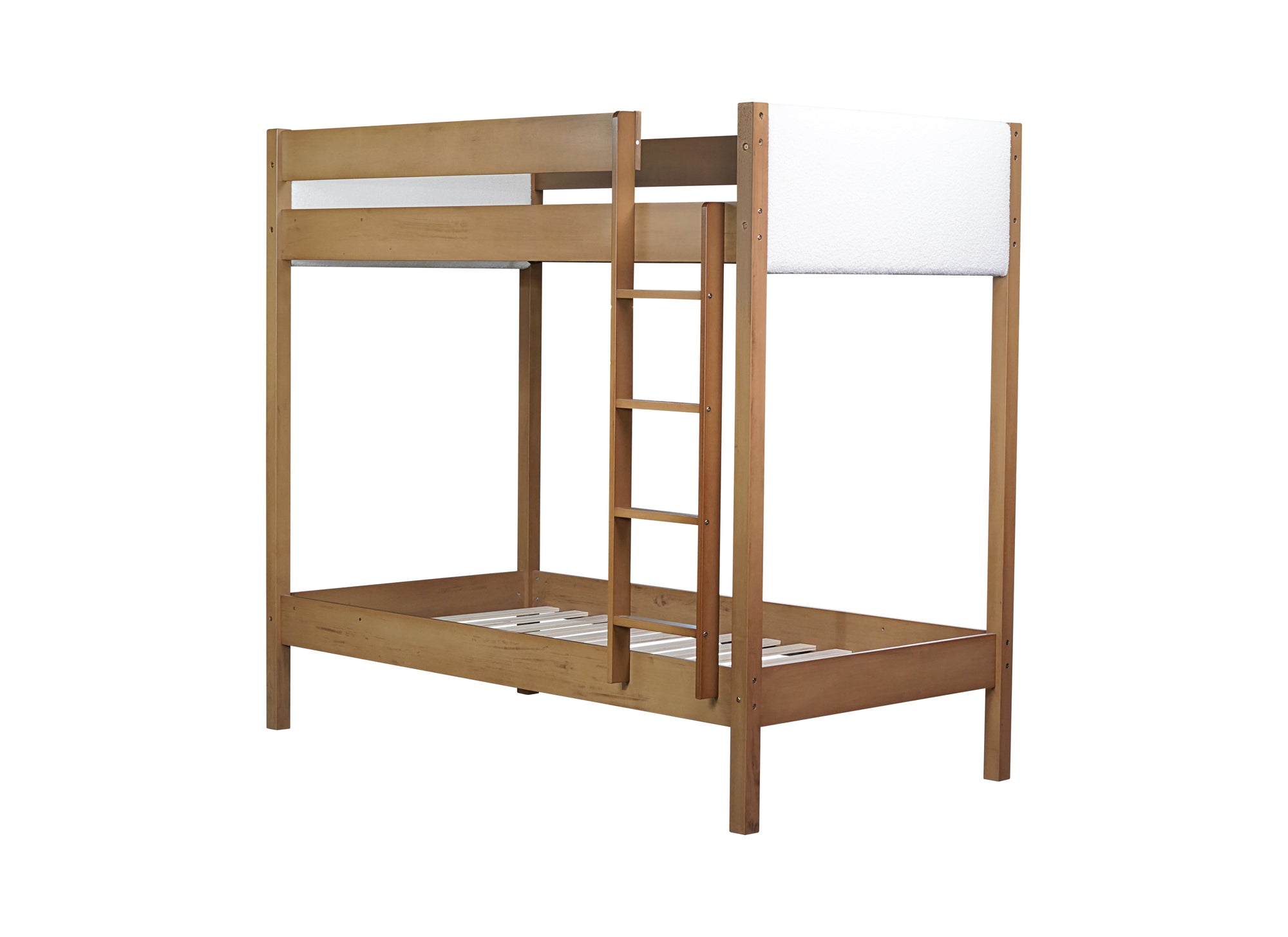 Twin Over Twin Bunk Bed with Upholstered Teddy Fleece Headboard and Footboard