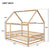 Natural Full Size Floor Wooden Toddler Floor Bed with House Roof Frame and Fence Guardrails