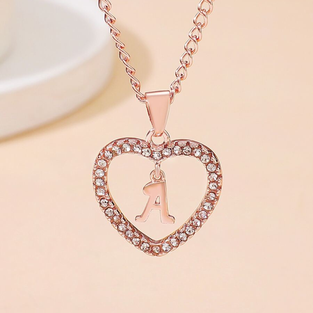 Crystal Initial Heart Necklace Heart Initial Pendant Necklace
