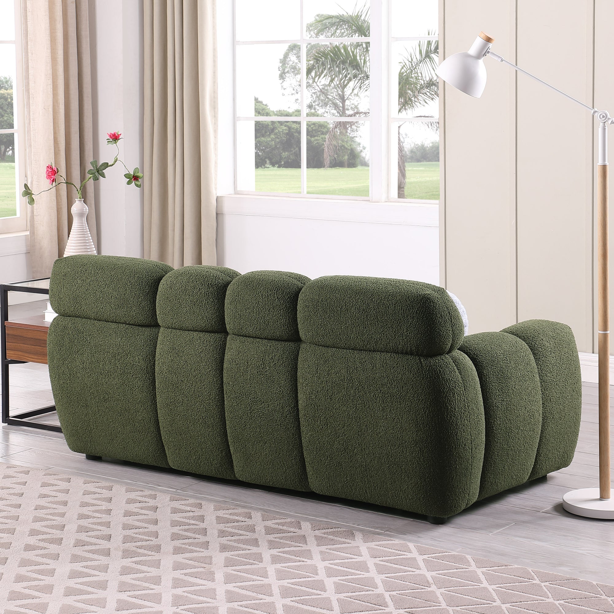 Olive Green Boucle Marshmallow Loveseat Sofa