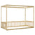 Natural Tone Twin Size Canopy Frame Floor Bed with Guardrails