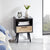 15.75 Rattan End Table with Drawer and Solid Wood Legs Modern Nightstand for Living Room and Bedroom In Black