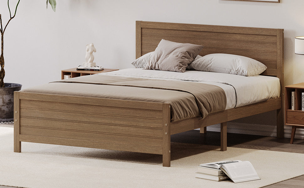 King Size Walnut Wooden Platform Bed Frame