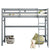 Gray Twin Size High Loft Bed with Inclined Ladder and Guardrails