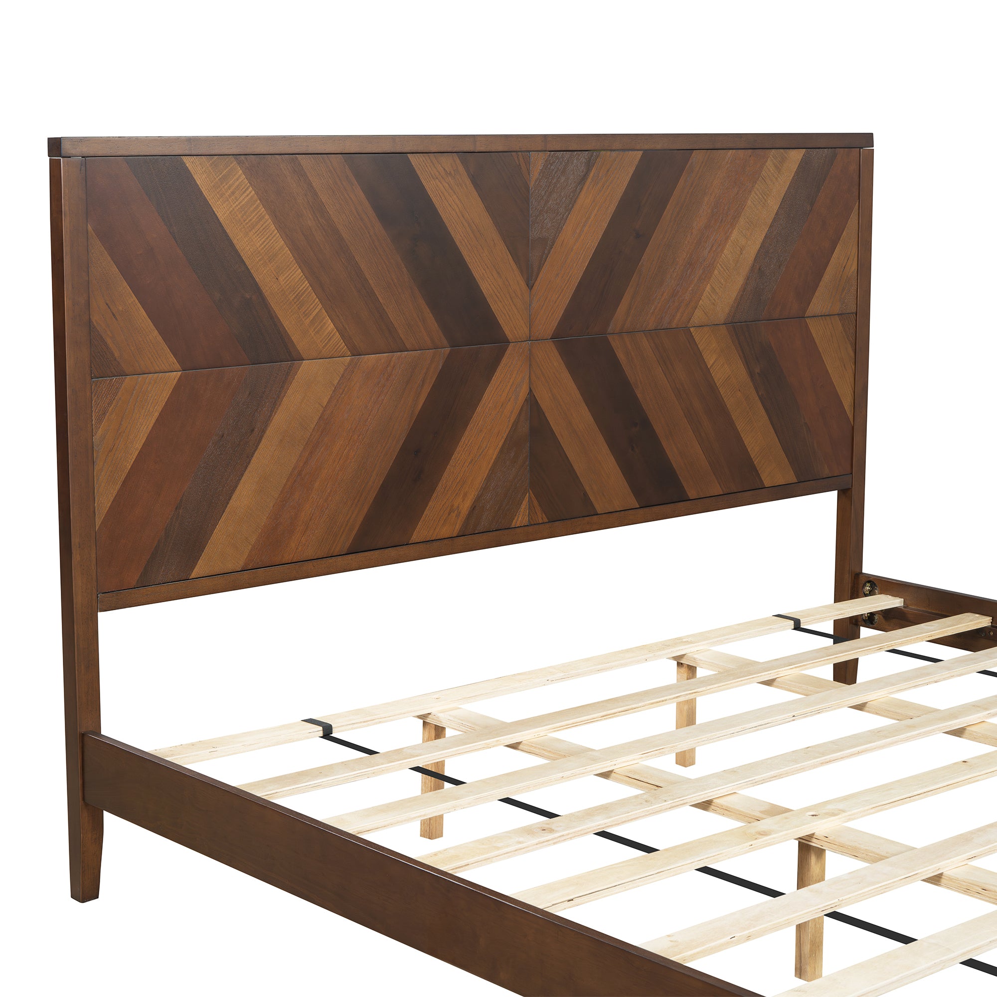 King Bed Frame in Walnut with Mid-Century Modern Design