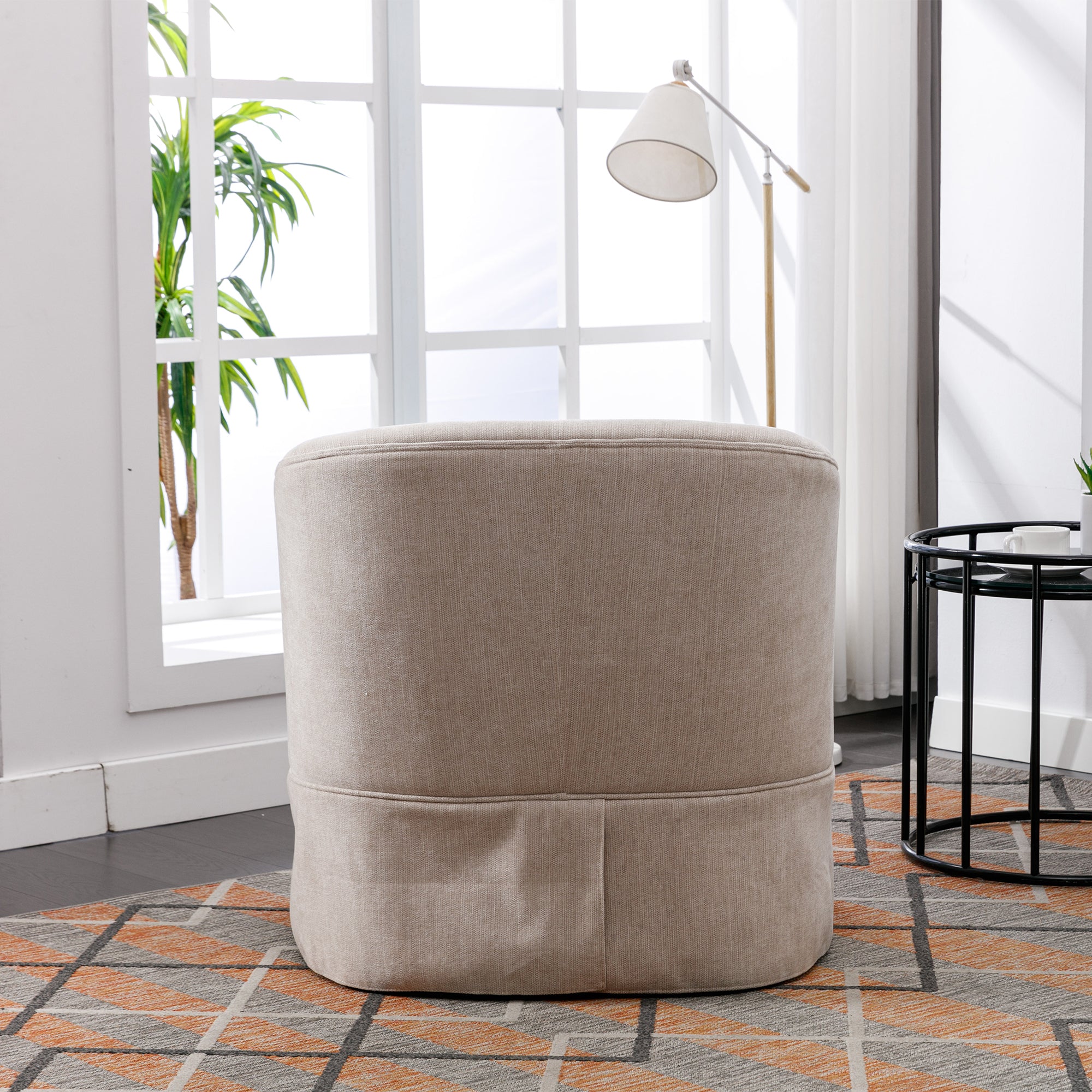 Beige Linen Blend Swivel Accent Armchair