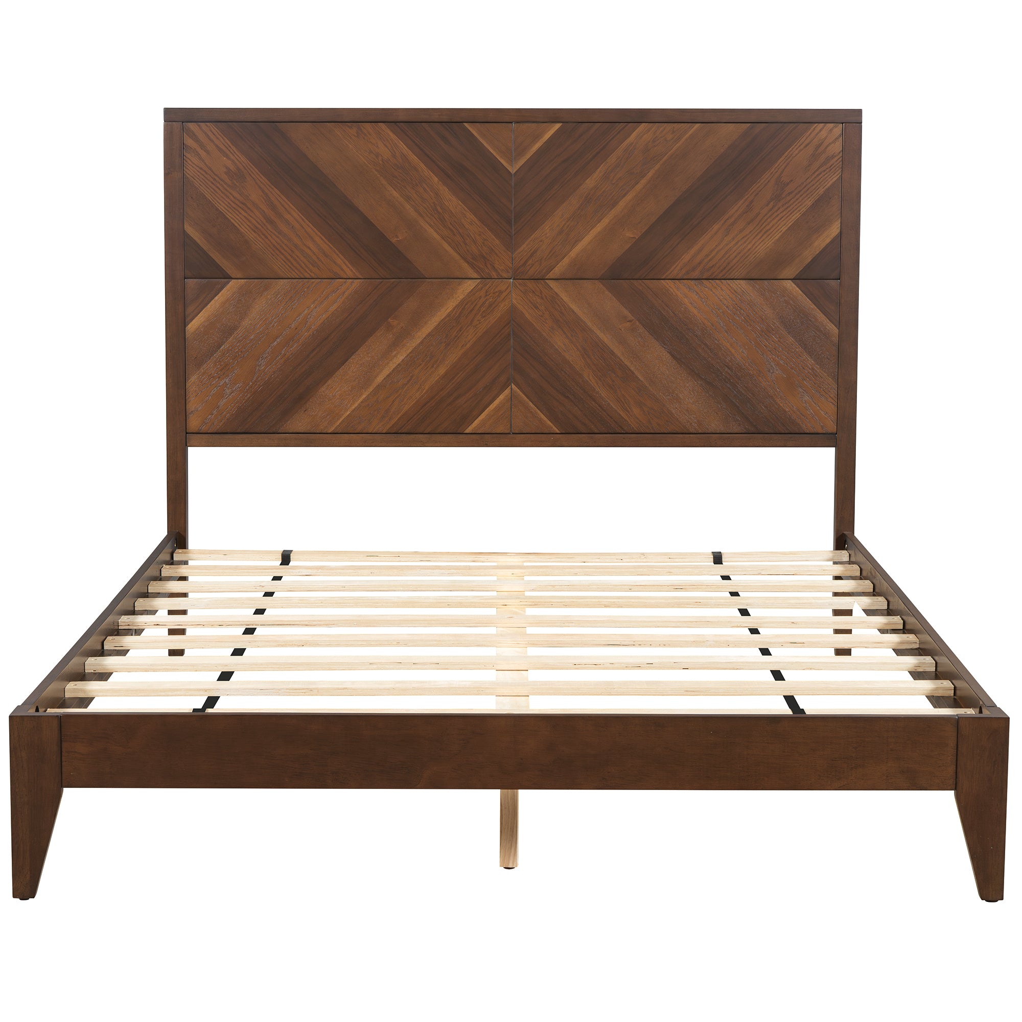 Walnut Tone Queen Mid-Century Modern Wooden Bed Frame