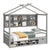 Gray Twin House Bed with Roof Frame, Bedside Shelves & Under-Bed Storage Unit