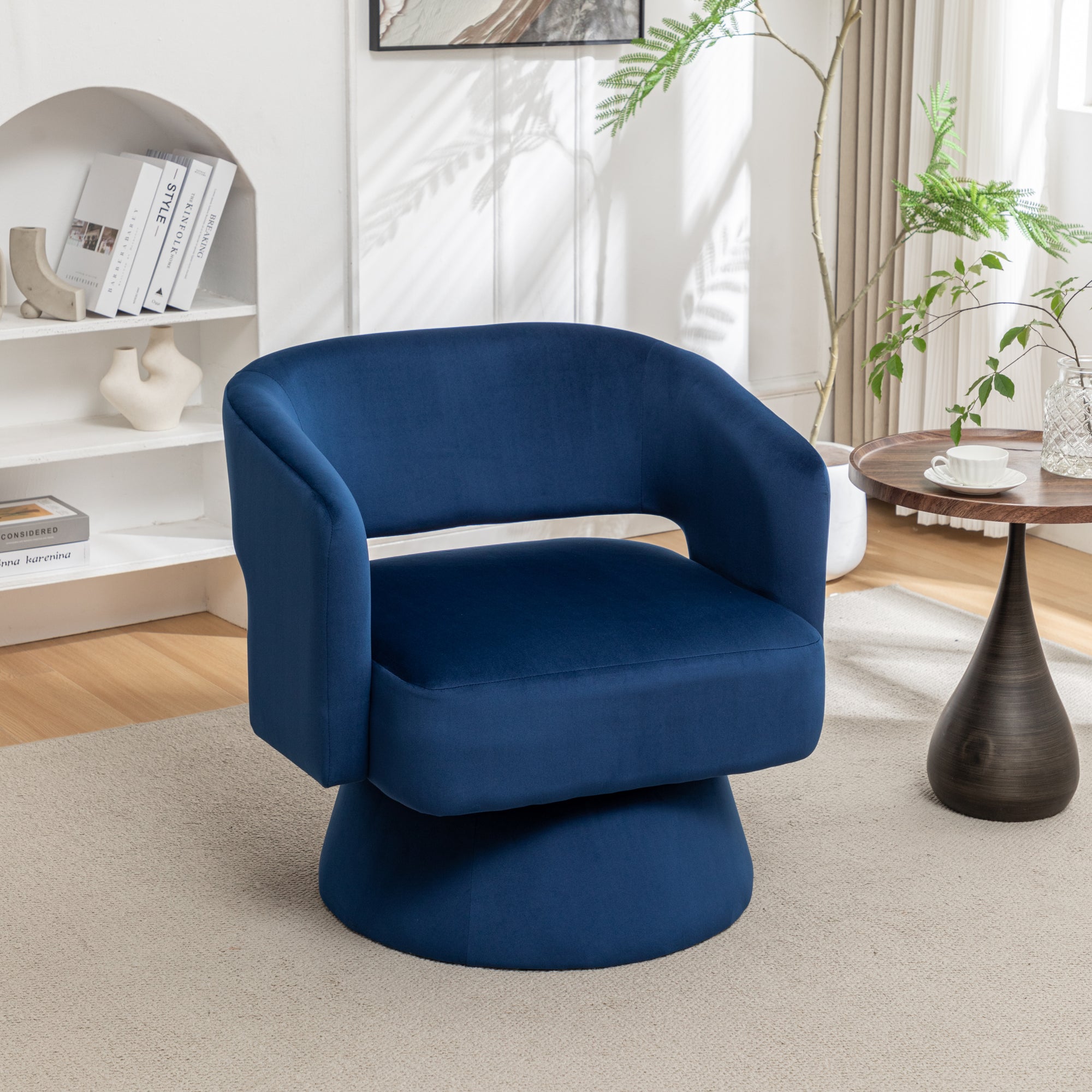 Swivel Barrel Chair, Velvet Accent Armchair - 360° Swivel, Stylish for Living Room/Bedroom, Comfortable Velvet Material