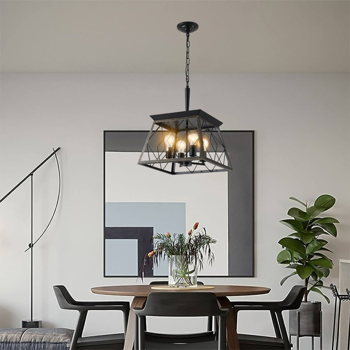 Aestin&#39;s Vintage Farmhouse Golden Black 4-Light Chandelier