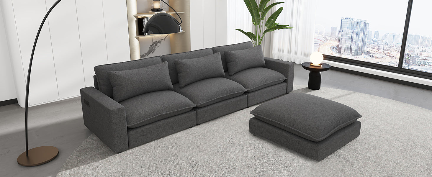 Lisbon Sectional Sofa with Movable Ottoman in Grey