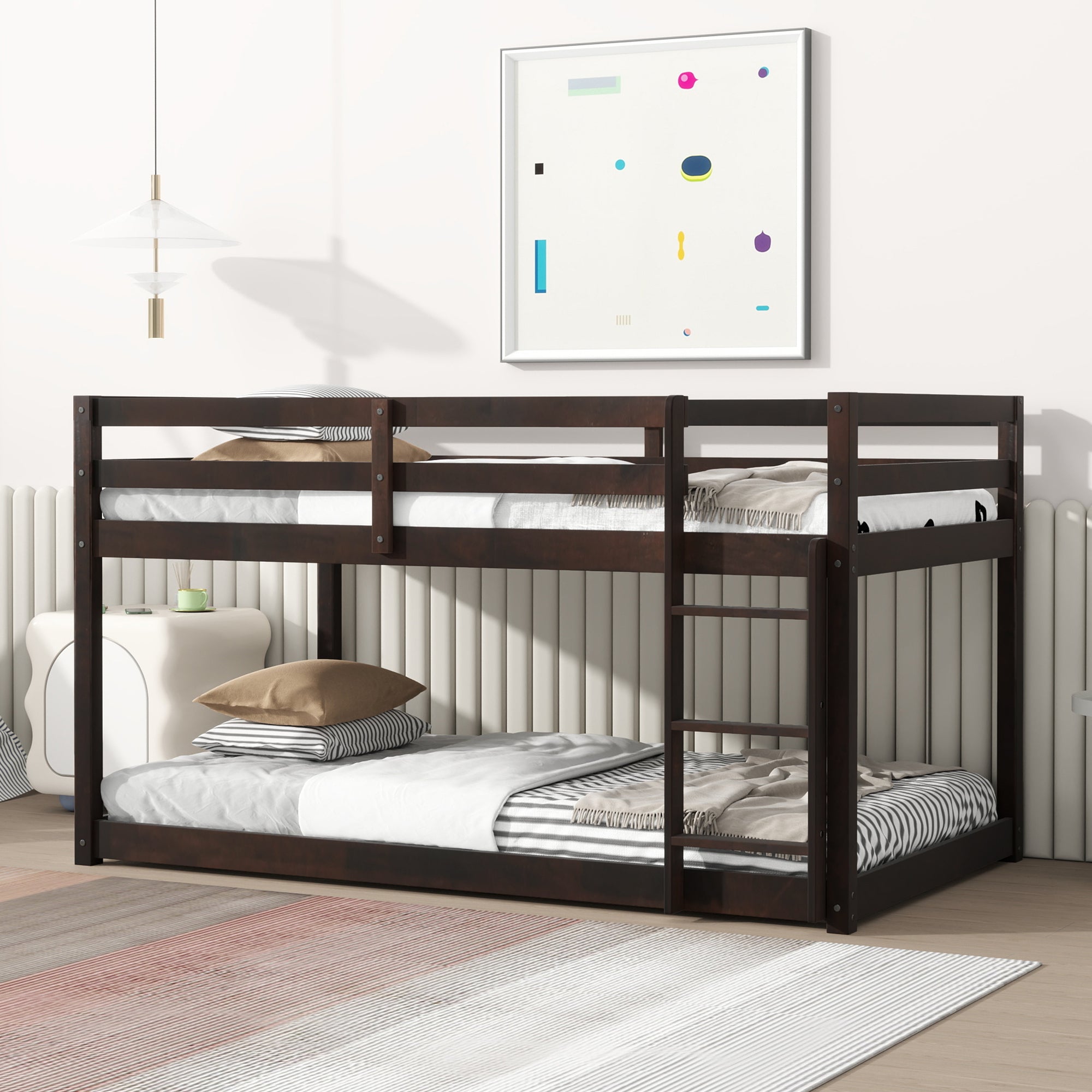 Twin Over Twin Loft Bed with Ladder in Espresso Brown