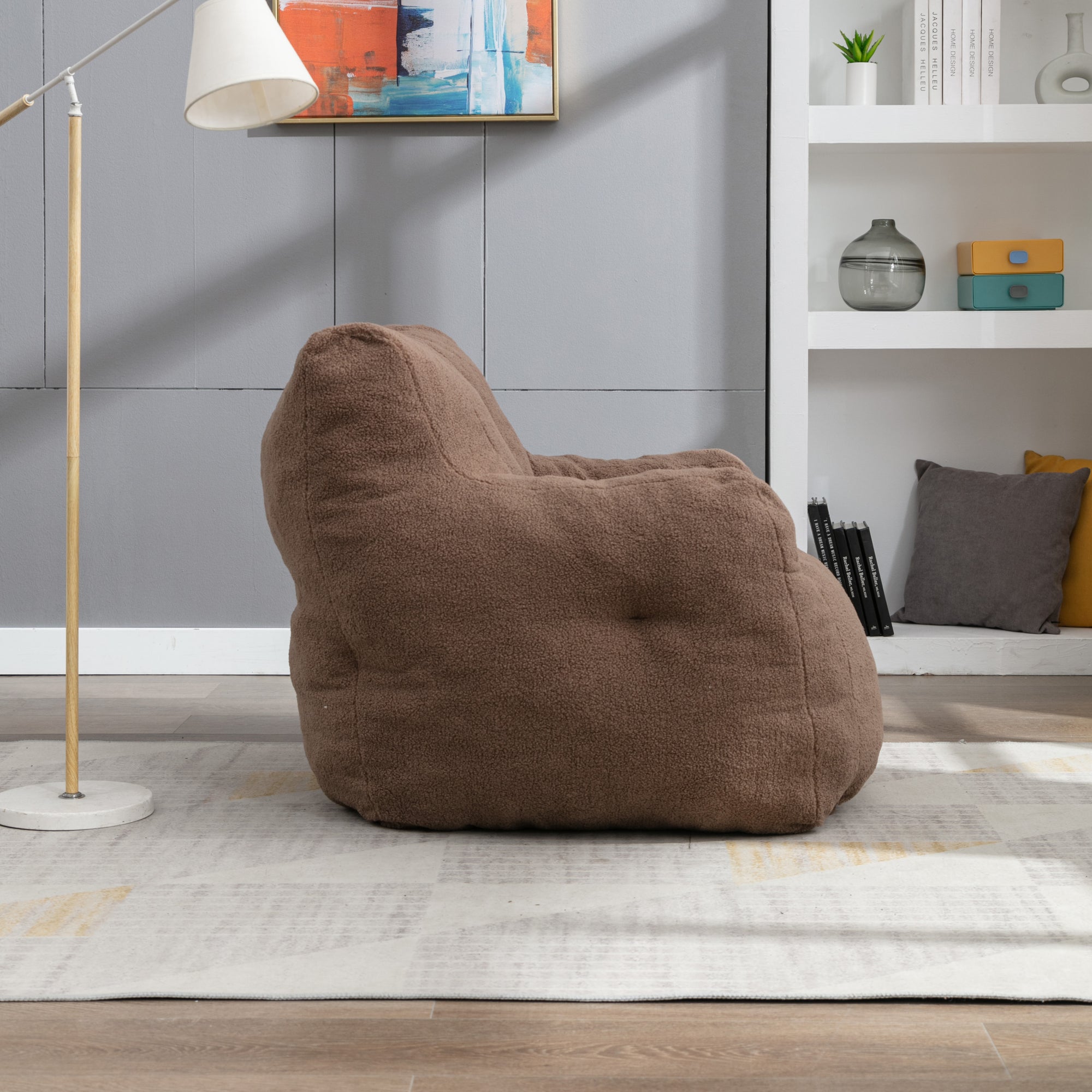 Soft Teddy Tufted Bean Bag Chair in Coffee