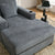 Blue-Gray Chenille Oversized Chaise Lounger with Built-in Charge Station & Cup Holders