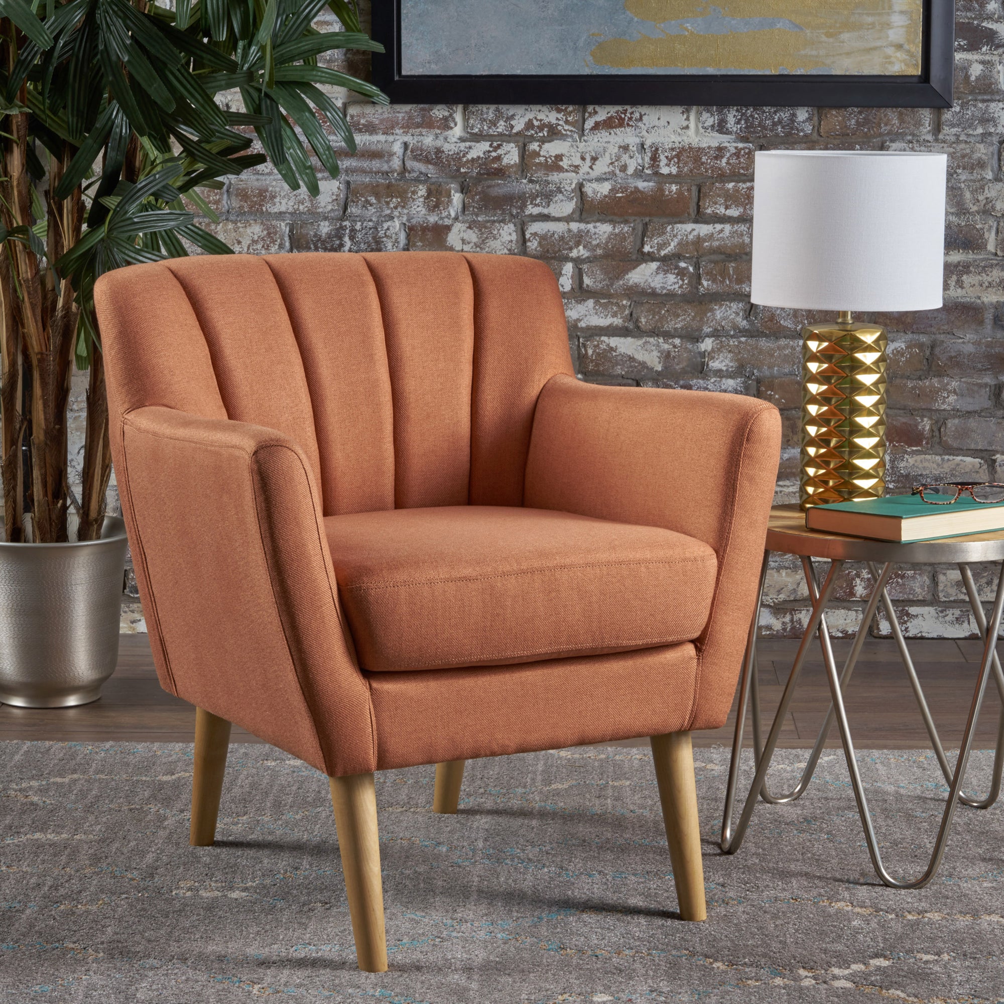 Mid-Century Modern Fabric Club Chair In Neutral Orange