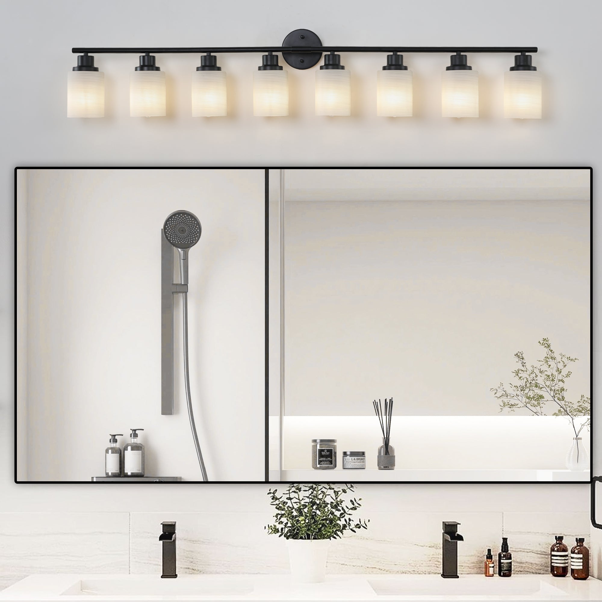 Aestin's Black Iron & Glass Framed 8-Light Vanity Bathroom Mirror Light