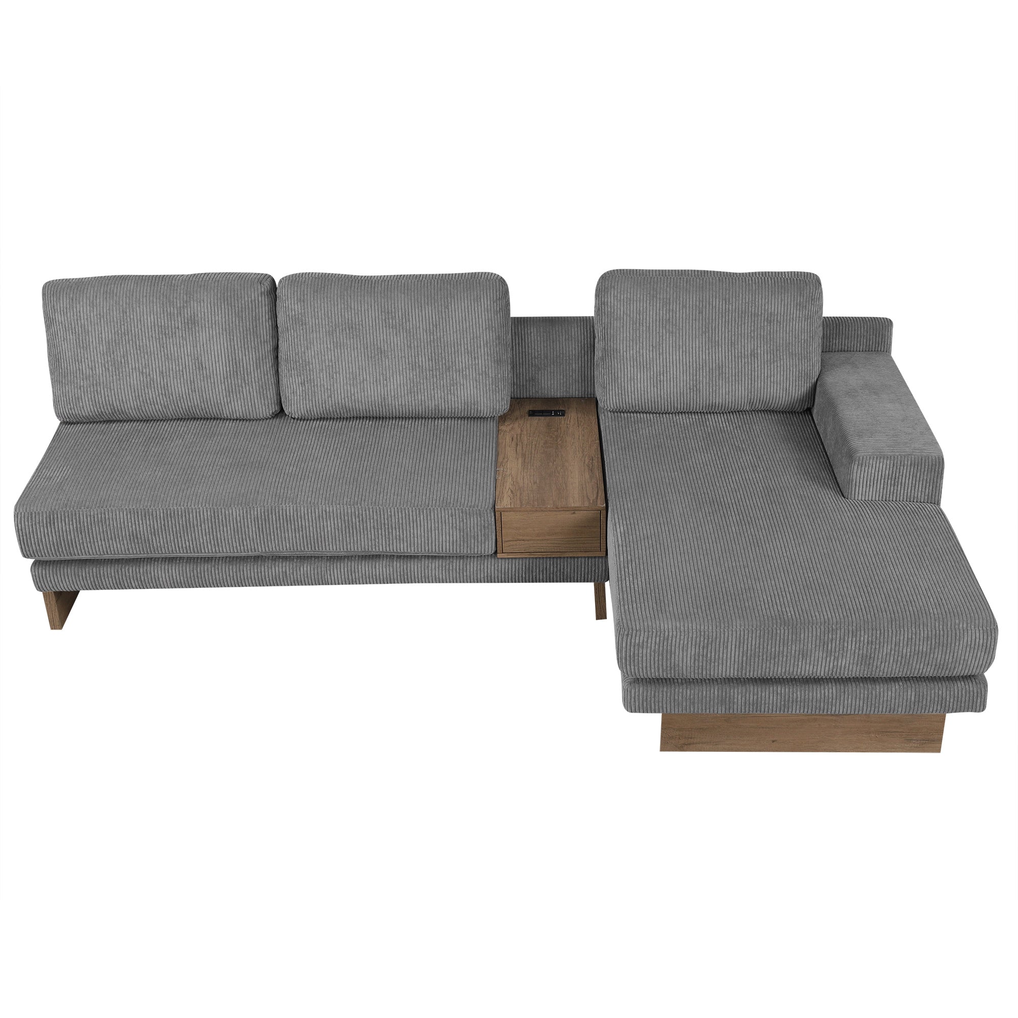 Osaka Sectional Sofa with Storage Drawer in Gray Corduroy