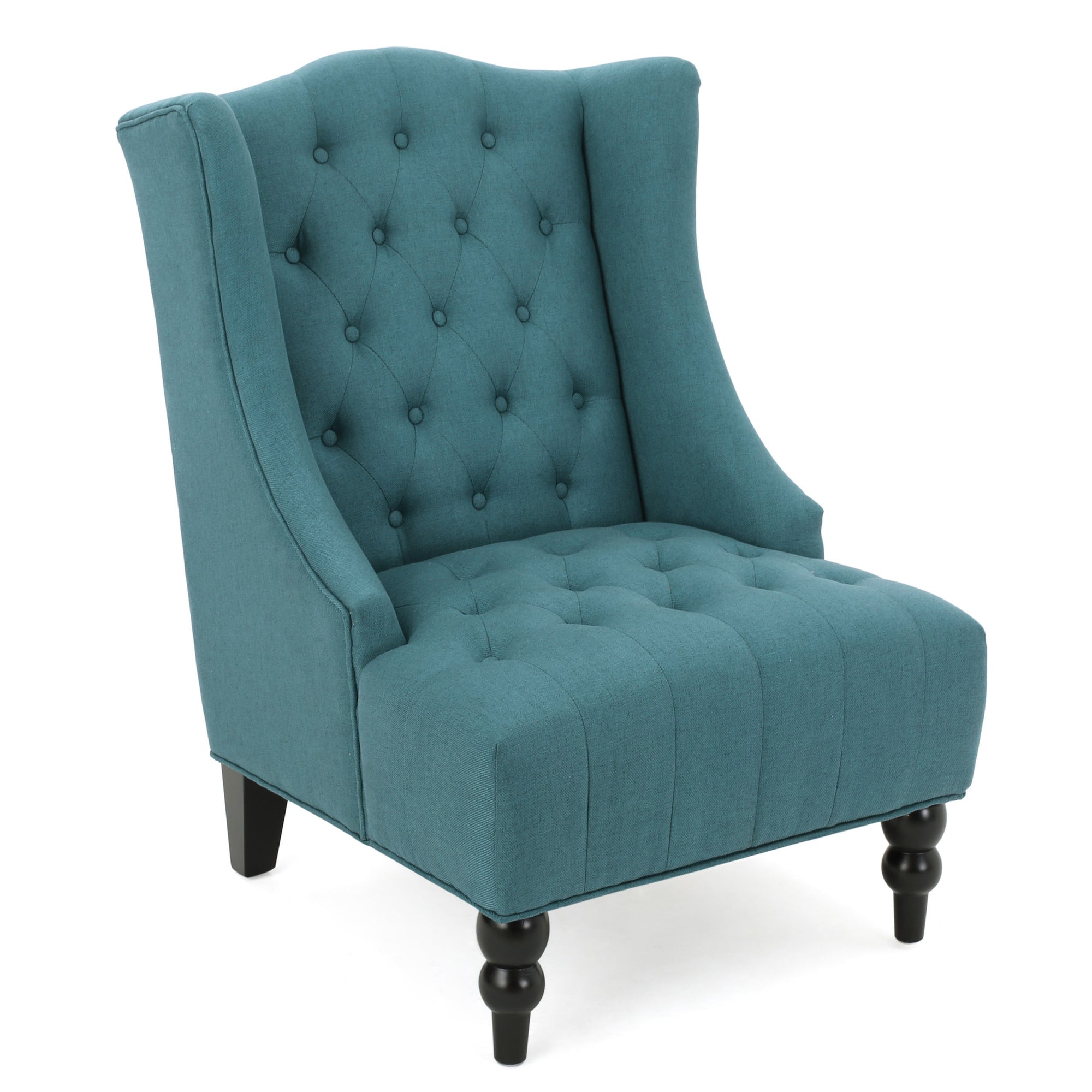 Upholstered Wingback Accent Chair In Teal Fabric